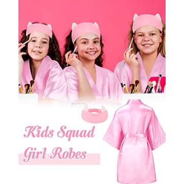 Jecery 5 Pack Spa Robes for Party Slumber Party Birthday Squad Robes DIY Silk Satin Bathrobes with Headband(8,Pink)