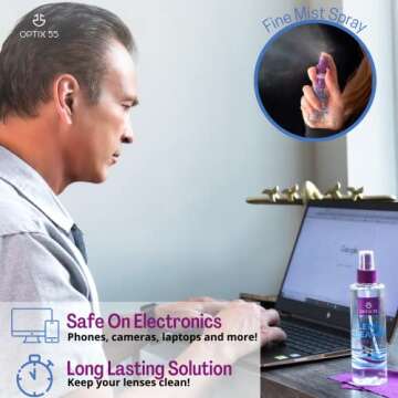 Optix 55 Lens Cleaner Spray Kit - Alcohol & Ammonia Free | (2) 8oz + (1) 2oz Eye Glasses (3) Microfiber Cloths Safe for Eyeglasses, Lenses Screens Streak-Free, Unscented (18 Fl Oz)