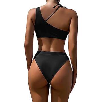 Lilosy Petite Cutout One Shoulder High Waisted Cut Leg Thong Brazilian Bikini Swimsuit Set Women Che...