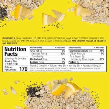Bobo's Oat Bars, Lemon Poppyseed, 3 oz Bar (12 Pack), Gluten Free Whole Grain Snack and Breakfast Bar