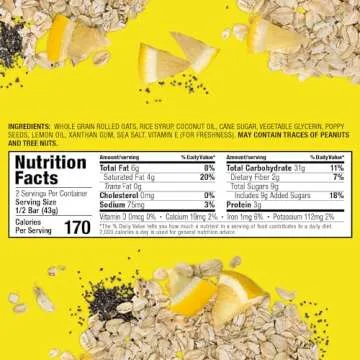 Bobo's Oat Bars, Lemon Poppyseed, 3 oz Bar (12 Pack), Gluten Free Whole Grain Snack and Breakfast Bar