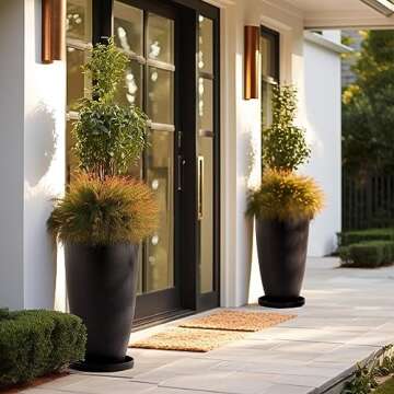 LA JOLIE MUSE 20inch Tall Planters Set of 2,Black Indoor/Outdoor Planters with Trays,Tree Plant Pots...