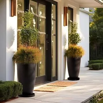 LA JOLIE MUSE 20inch Tall Planters Set of 2,Black Indoor/Outdoor Planters with Trays,Tree Plant Pots...