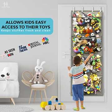Honeyera Storage for Stuffed Animal - Over Door Organizer for Stuffies, Baby Accessories, and Toy Pl...