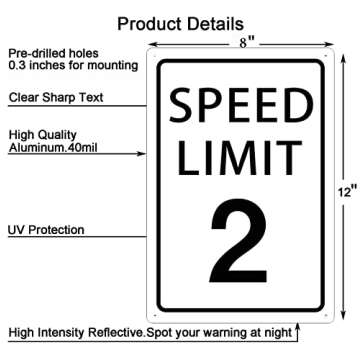 Speed Limit 2 Mph Sign Slow Down Sign,Traffic Sign 8x12inches