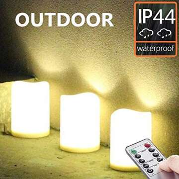 Set of 3 Outdoor IP44 Warm White LED Rainproof Waterproof Flameless Battery LED Pillar Candles with ...