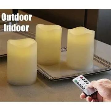 Outdoor Warm White LED Flameless Candles with Remote, 3x4"