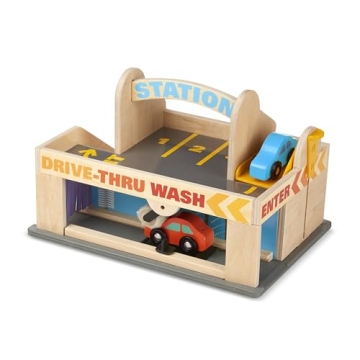 Melissa & Doug Wooden Service Station Parking Garage with Cars & Car Wash