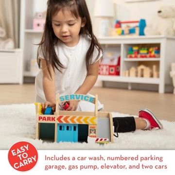 Melissa & Doug Wooden Parking Garage with Cars & Car Wash