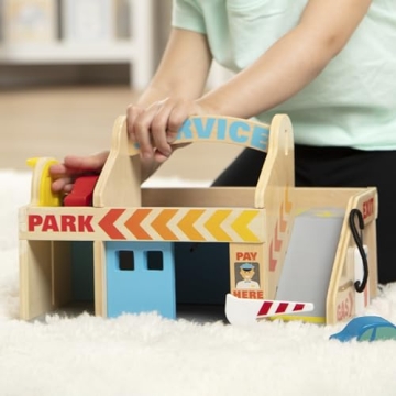 Melissa & Doug Wooden Parking Garage with Cars & Car Wash