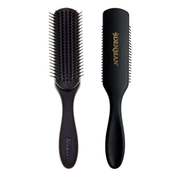 Jack Dean by Denman Curly Hair Brush D3 (All Black) 7 Row Styling Brush for Detangling, Separating, ...