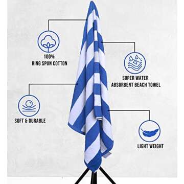Utopia Towels [4 Pack Cabana Stripe Beach Towel, (30 x 60 Inches) Oversized 100% Ring Spun Cotton Pool Towels, Highly Absorbent Quick Dry Bath Towels for Bathroom, and Swim Towel (Blue)