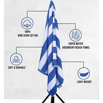 Utopia Towels [4 Pack Cabana Stripe Beach Towel, (30 x 60 Inches) Oversized 100% Ring Spun Cotton Pool Towels, Highly Absorbent Quick Dry Bath Towels for Bathroom, and Swim Towel (Blue)