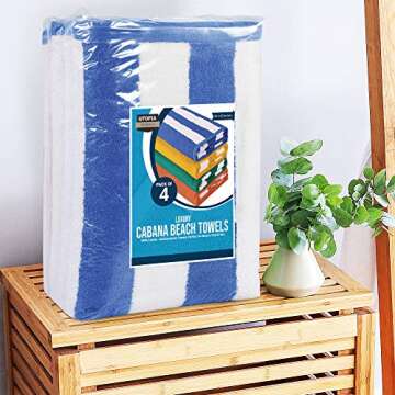 Utopia Towels [4 Pack Cabana Stripe Beach Towel, (30 x 60 Inches) Oversized 100% Ring Spun Cotton Pool Towels, Highly Absorbent Quick Dry Bath Towels for Bathroom, and Swim Towel (Blue)