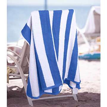 Utopia Towels [4 Pack Cabana Stripe Beach Towel, (30 x 60 Inches) Oversized 100% Ring Spun Cotton Pool Towels, Highly Absorbent Quick Dry Bath Towels for Bathroom, and Swim Towel (Blue)