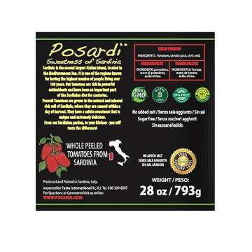 Posardi Whole Peeled Tomatoes - Sardinia, Italy (blue zone) - 100% Pesticide FREE/Non GMO - 28oz Can (6 Pack)