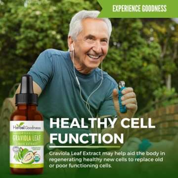 Herbal Goodness Graviola Soursop Leaf Extract | Organic Guanabana Leaves for Cell Support, Immune Boost, and Strong Cell Regeneration | Soursop Bitters USDA Organic Kosher - 1oz