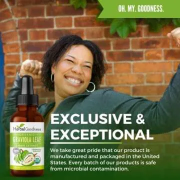 Herbal Goodness Graviola Soursop Leaf Extract | Organic Guanabana Leaves for Cell Support, Immune Boost, and Strong Cell Regeneration | Soursop Bitters USDA Organic Kosher - 1oz