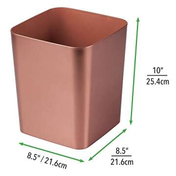 mDesign Square Shatter-Resistant Plastic Small Trash Can Wastebasket, Garbage Container Bin for Bathrooms, Powder Rooms, Kitchens, Home Offices - Rose Gold Finish
