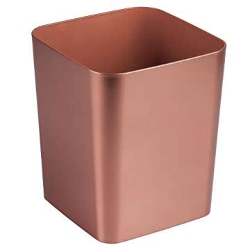 mDesign Square Shatter-Resistant Plastic Small Trash Can Wastebasket, Garbage Container Bin for Bathrooms, Powder Rooms, Kitchens, Home Offices - Rose Gold Finish