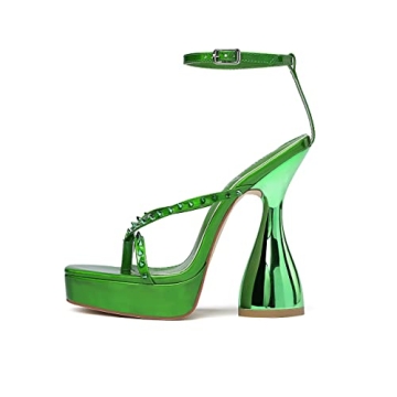 Vivianly Women's Square Toe Chunky Block Heels Green - Comfort Meets Style