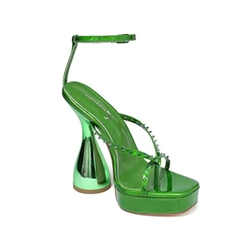 Vivianly Women's Square Toe Chunky Block Heels Green - Comfort Meets Style