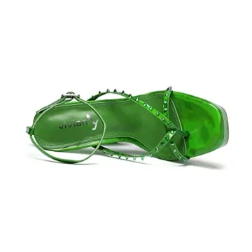 Vivianly Women's Square Toe Chunky Block Heels Green - Comfort Meets Style