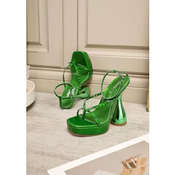 Vivianly Women's Square Toe Chunky Block Heels Green - Comfort Meets Style