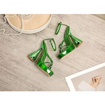 Vivianly Women's Square Toe Chunky Block Heels Green - Comfort Meets Style