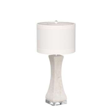 SAFAVIEH Lighting Collection Shelley Coastal White Concave Capiz Shell 31-inch Bedroom Living Room Home Office Desk Nightstand Table Lamp Set of 2 (LED Bulbs Included)