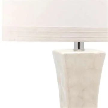 SAFAVIEH Lighting Collection Shelley Coastal White Concave Capiz Shell 31-inch Bedroom Living Room Home Office Desk Nightstand Table Lamp Set of 2 (LED Bulbs Included)