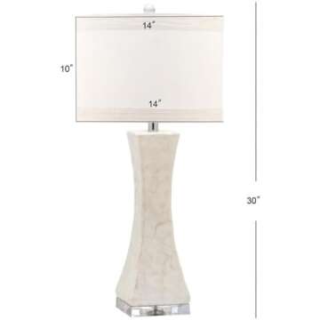 SAFAVIEH Lighting Collection Shelley Coastal White Concave Capiz Shell 31-inch Bedroom Living Room Home Office Desk Nightstand Table Lamp Set of 2 (LED Bulbs Included)