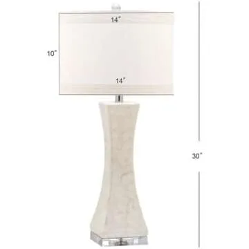 SAFAVIEH Lighting Collection Shelley Coastal White Concave Capiz Shell 31-inch Bedroom Living Room Home Office Desk Nightstand Table Lamp Set of 2 (LED Bulbs Included)