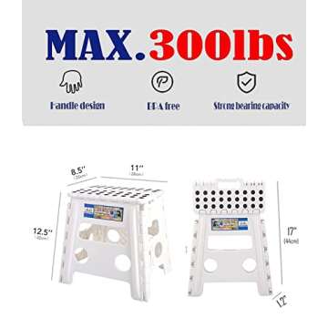 ACKO Folding Step Stool -13inch Height Premium Heavy Duty Foldable Foot Stool for Kids and Adults, Kitchen Garden Bathroom Stepping Stool White