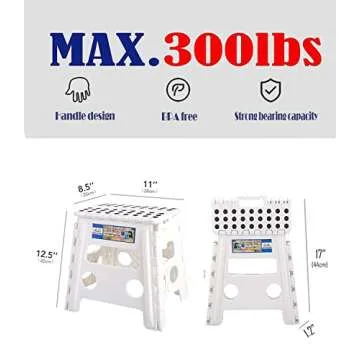 ACKO Folding Step Stool -13inch Height Premium Heavy Duty Foldable Foot Stool for Kids and Adults, Kitchen Garden Bathroom Stepping Stool White