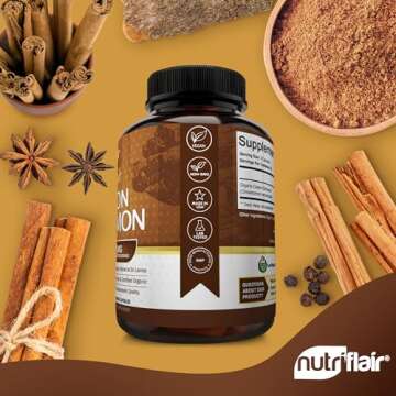 NutriFlair Organic Ceylon Cinnamon Supplement 1200mg, 120 Capsules - USDA Certified Organic Cinnamon - Non-GMO, Gluten Free Cinnamon Powder, Antioxidant Cinnamon Pills