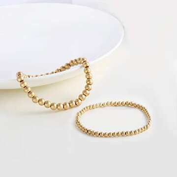 Badu Worn Gold Bead Bracelet for Women Worn Gold Plated Bead Ball Bracelet Stretchable Elastic Hypoallergenic Bohemian Stackable Bracelet