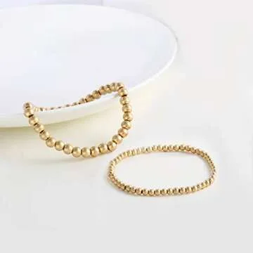 Badu Worn Gold Bead Bracelet for Women Worn Gold Plated Bead Ball Bracelet Stretchable Elastic Hypoallergenic Bohemian Stackable Bracelet