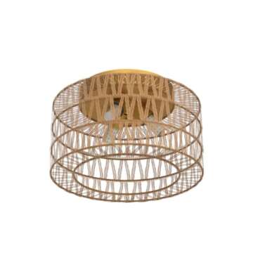Rattan Light Fixtures Ceiling Mount, 3-Lights Boho Flush Mount Ceiling Light, Hand-Woven Cage Shade Lamp Lighting, Rustic Rattan Chandelier for Hallway Bedroom Kitchen Farmhouse Foyer Entryway (Gold)