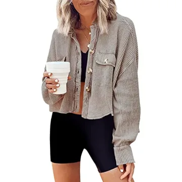 Panadila Cropped Waffle Knit Shacket - Trendy Women's Jacket