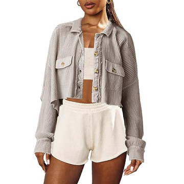 Panadila Cropped Waffle Knit Shacket - Trendy Women's Jacket