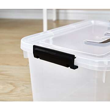 JUJIAJIA Clear Storage Latch Box 16 Quart, Plastic Organizing Box/Bin with Lid and Black Handles, 2-Pack