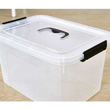 JUJIAJIA Clear Storage Latch Box 16 Quart, Plastic Organizing Box/Bin with Lid and Black Handles, 2-Pack