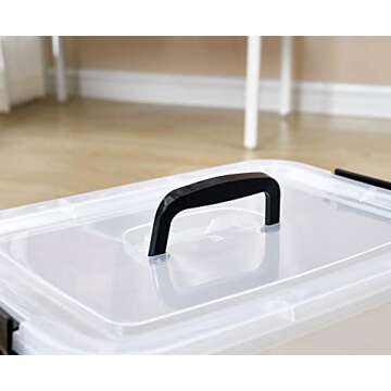 JUJIAJIA Clear Storage Latch Box 16 Quart, Plastic Organizing Box/Bin with Lid and Black Handles, 2-Pack