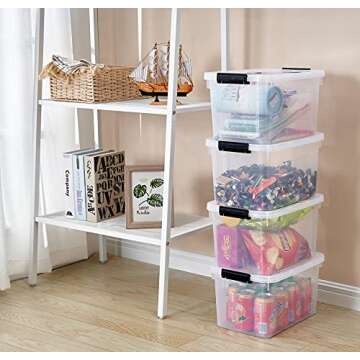 JUJIAJIA Clear Storage Latch Box 16 Quart, Plastic Organizing Box/Bin with Lid and Black Handles, 2-Pack