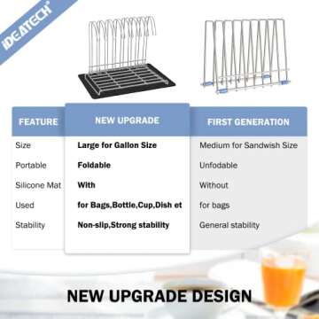 IDEATECH Reusable Bag Rack with Cup Drying Mat,Plastic Bag Dryer Rack Dish Drying,Collapsible Kitche...