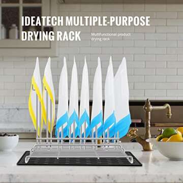 IDEATECH Reusable Bag Rack with Cup Drying Mat,Plastic Bag Dryer Rack Dish Drying,Collapsible Kitchen Counter Storage Organizer Sponge Holder,Dryer Rack for Silicone Storage Bag,Kitchen Must Have