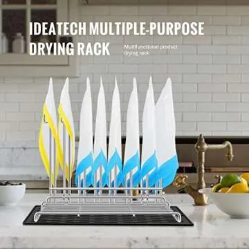 IDEATECH Reusable Bag Rack with Cup Drying Mat,Plastic Bag Dryer Rack Dish Drying,Collapsible Kitchen Counter Storage Organizer Sponge Holder,Dryer Rack for Silicone Storage Bag,Kitchen Must Have