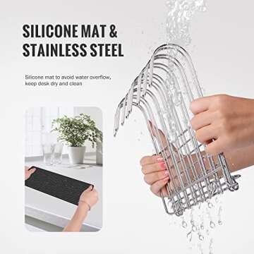 IDEATECH Reusable Bag Rack with Cup Drying Mat,Plastic Bag Dryer Rack Dish Drying,Collapsible Kitchen Counter Storage Organizer Sponge Holder,Dryer Rack for Silicone Storage Bag,Kitchen Must Have