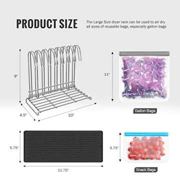 IDEATECH Reusable Bag Rack with Cup Drying Mat,Plastic Bag Dryer Rack Dish Drying,Collapsible Kitchen Counter Storage Organizer Sponge Holder,Dryer Rack for Silicone Storage Bag,Kitchen Must Have